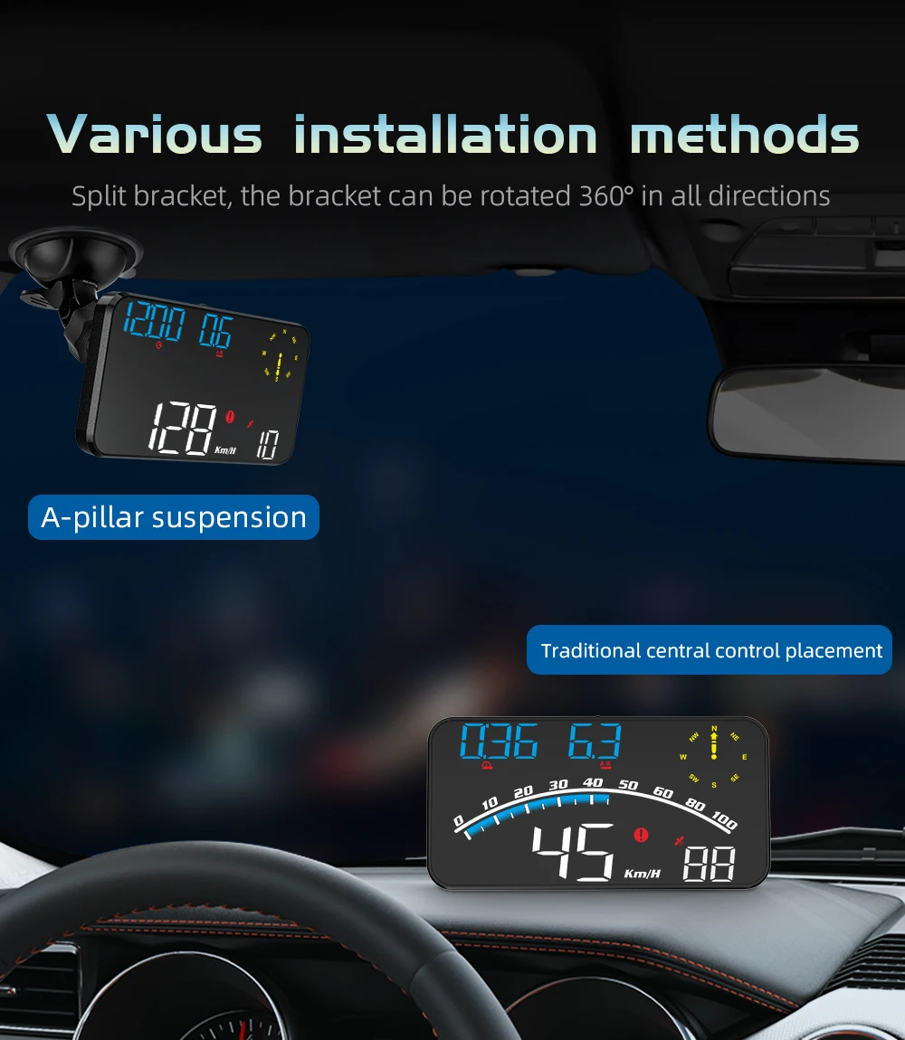 HUD G10 Head-up-Display für Auto Universeller Digitaler Geschwindigkeitsmesser GPS-Tachometer MPH KMH Projektion mit Halterung Auto-Innenausstattung – Detail 9