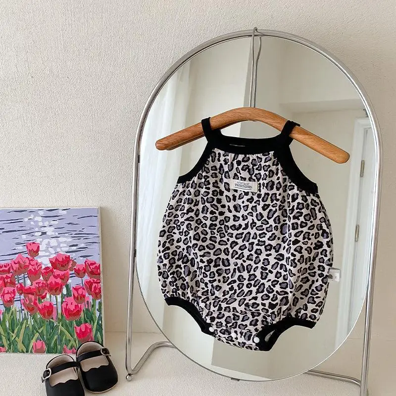 Newborn Summer Baby Romper Baby Boys Girls Cute Leopard Print Sling Romper  Baby Onesie 66-90cm
