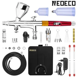 Aerógrafo de dupla ação com Kit Compressor Auto Stop, 30psi, pincel de ar, pistola de maquiagem, tinta para unhas, tatuagem, corpo, bolo, carro, barbeiro