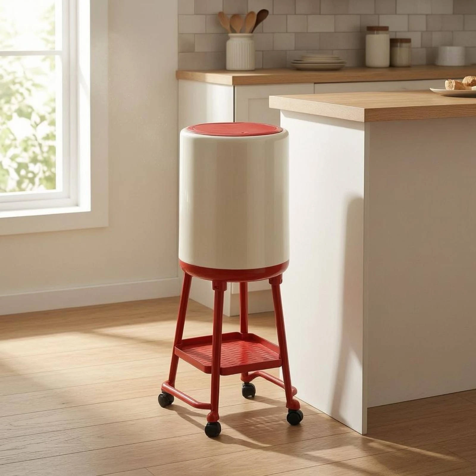 

Elevated Waste Bin 12 L Rolling Waste Bin Household Storage Plastic Material Easy to Clean