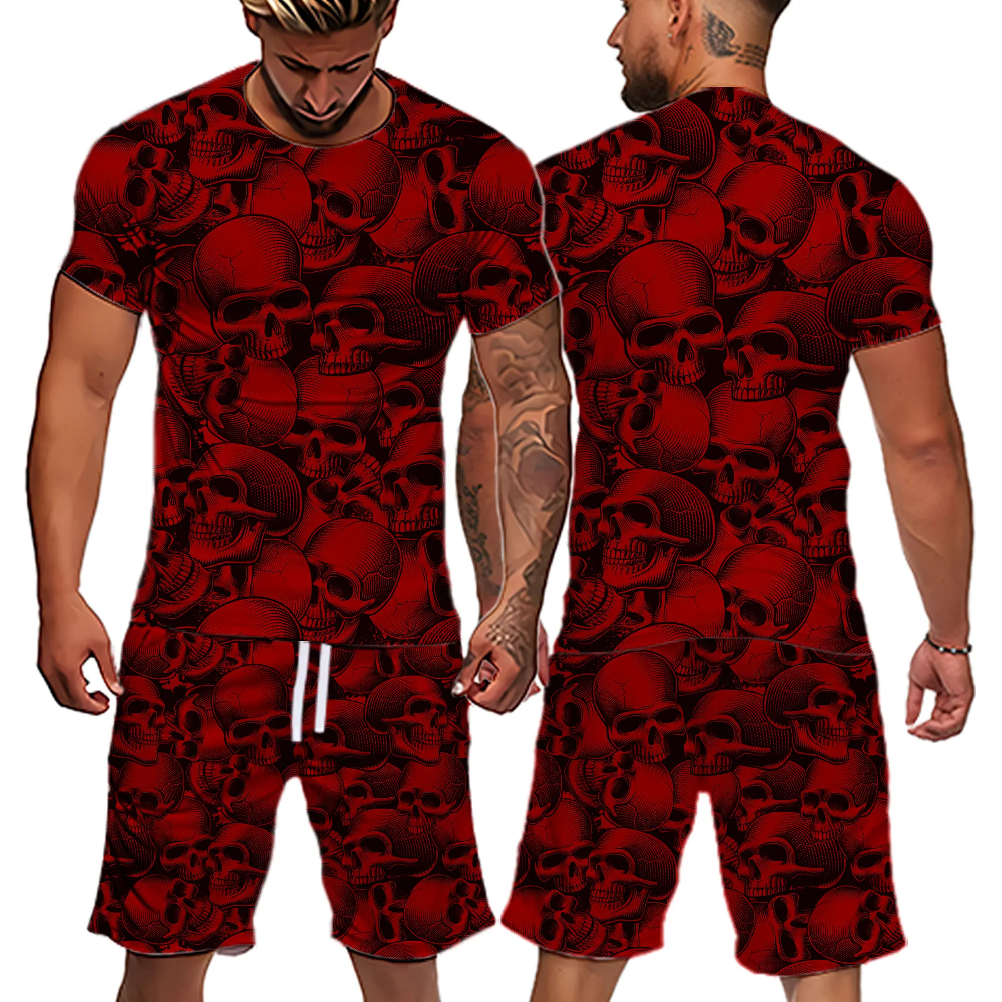 2022 sommer Horrible Schädel Casual Shorts Sets Schädel Druck T-shirt + Shorts 2-stück Anzug Mode Sportswear Trainingsanzug Männer