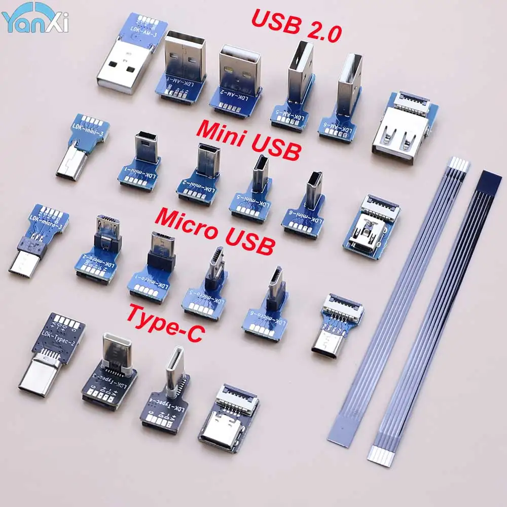 1PC USB 2.0 Type-C Mini Micro USB to FFC Flexible Ribbon Extension Cable Adapter Board FPC Charge Connnector FPV Gimbal Monitor