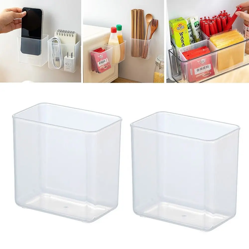 New Self-adhesive Food Fresh Storage Box Multi-function Wall Mount Pen Pencil Holder Fridge Side Door Makeup Tools Storage Box