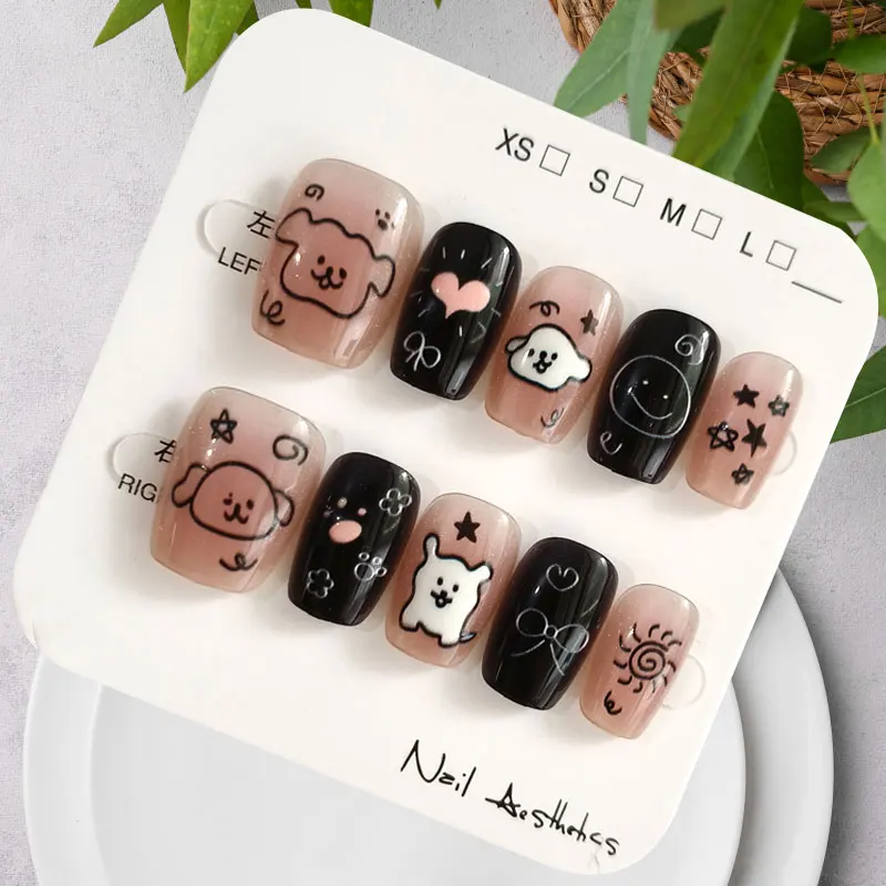10Pcs Cute Cartoon Purple Spirit Cat Handmade Press on Nails Square Head with Cat Eye's Nail Patch Stickers Fake Nails Art - view 6