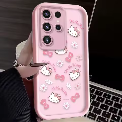 Lovely Bowknot Hello Kitty Matte Case for Samsung Galaxy S25 S24 S23 Ultra S22 S21 Plus FE 5G A54 A34 A14 A73 A53 A33 5G Cover