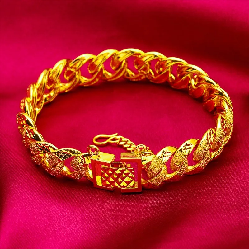 9999 24K Real Gold Bracelet Fashion Couple Whip Gold Bracelet Cuban Flat Chain Gold Jewelry