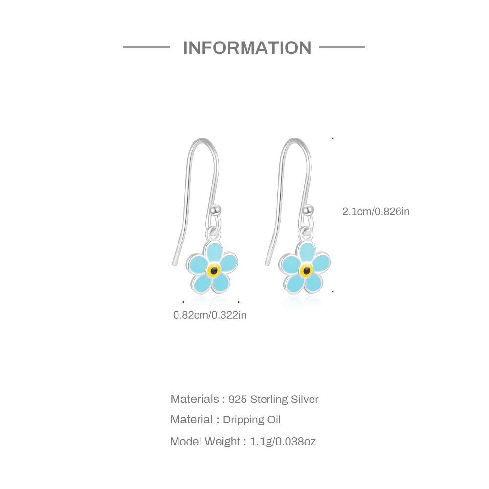 BOAKO 100% 925 Sterling Silver Blue Yellow Black Drop Oil Flower Pattern Ear Hook Sweet Stud Earrings For Women Birthday Jewelry