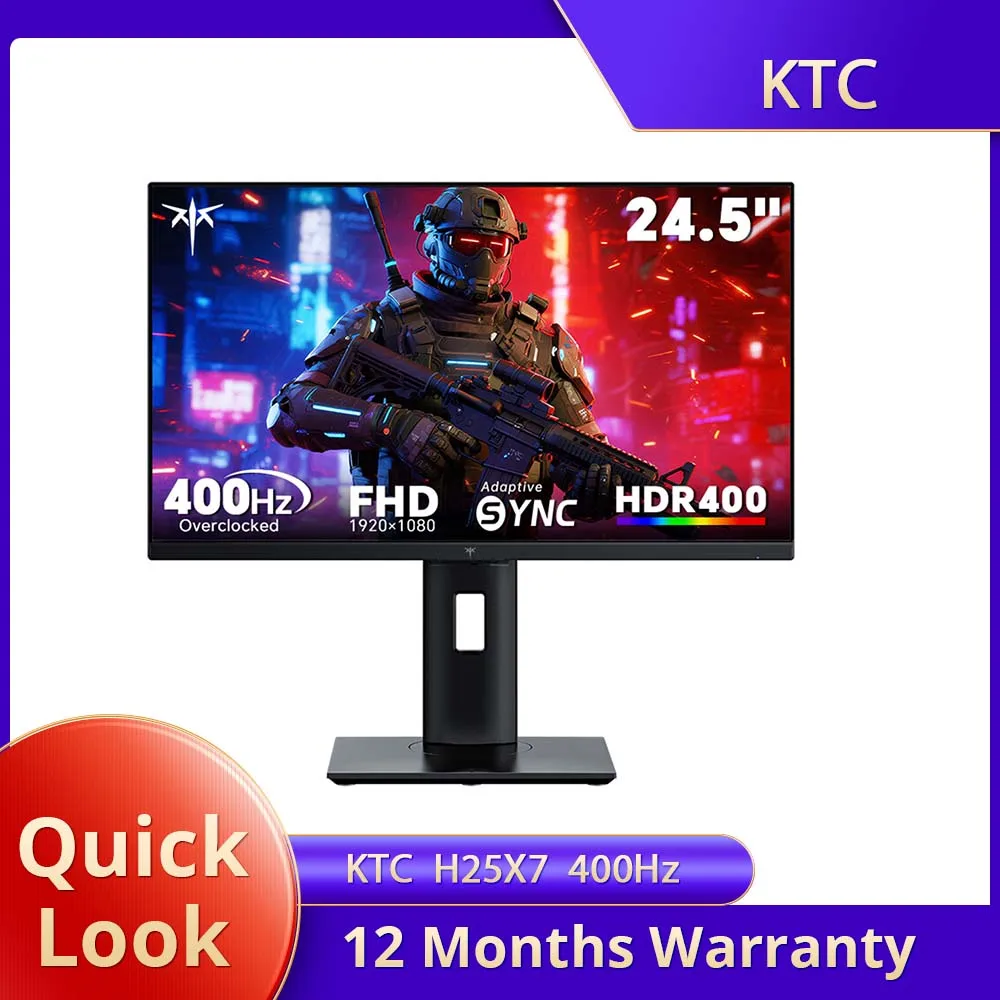 KTC H25X7 Gaming-Monitor, 24,5-Zoll-169-Bildschirm, schnelles IPS, flach, 1920 x 1080 FHD, HDR400, 97 % sRGB-Farbraum, 16,7 Millionen Farbtiefe und 400 cd/m2 Helligkeit, 400 Hz Bildwiederholfrequenz,