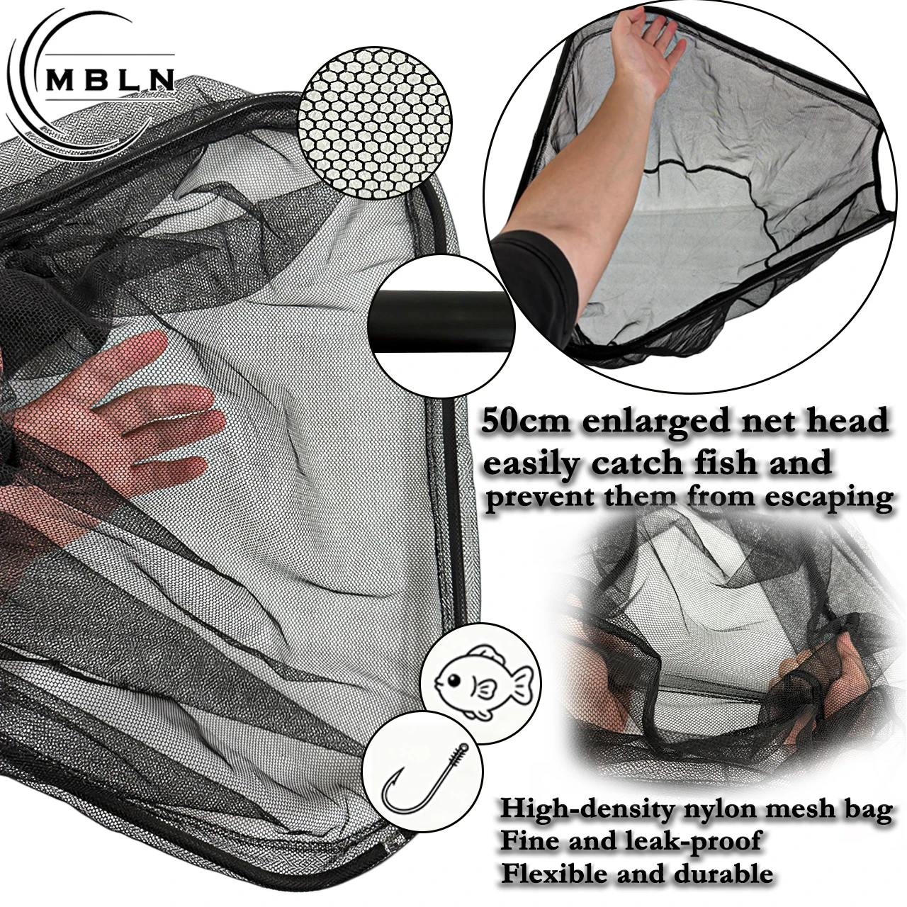 Salabre Telescópico Carbono MBLN – 3 m, Aro Triangular Multicolor - imagen 3