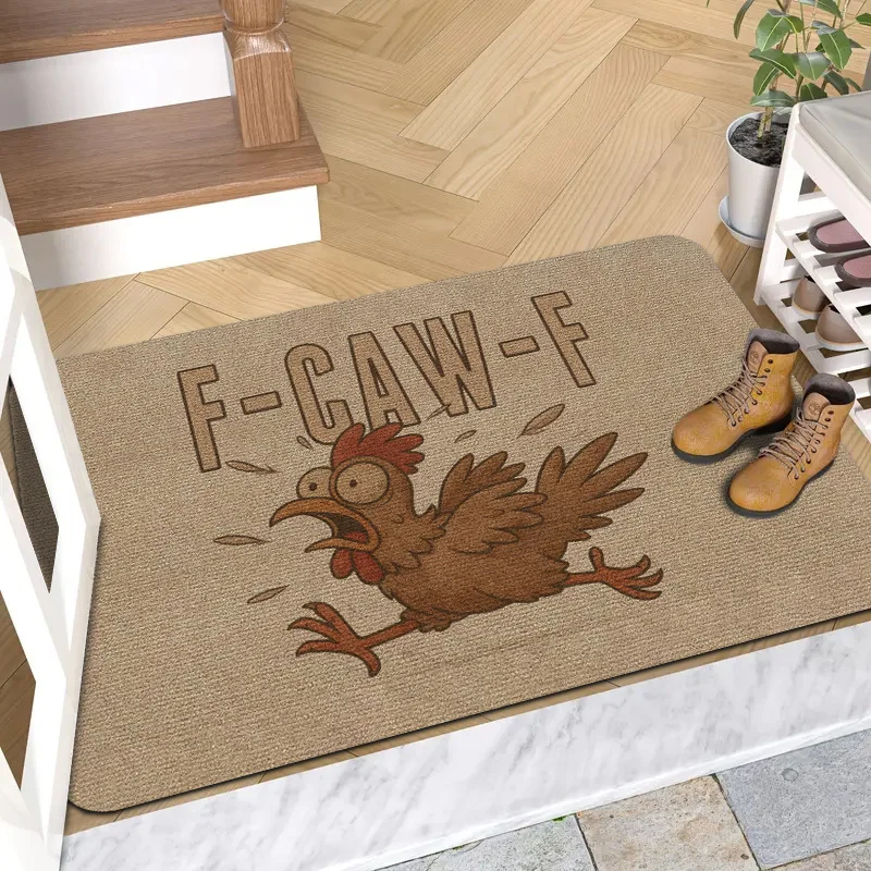 Screaming Rooster Humorous Text Doormat, Non-Slip Entryway Rug, Durable Washable Floor Mat for Home and Patio