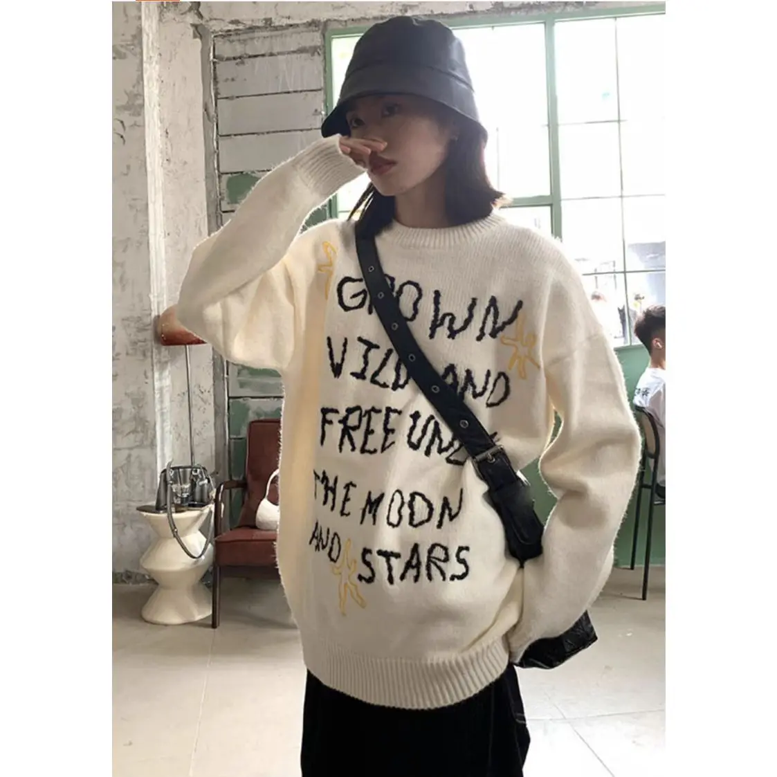 Letter Embroidery Knitted Pullover Women Autumn Winter O Neck Loose Sweater Korean Style Casual Versatile Suéteres Tops