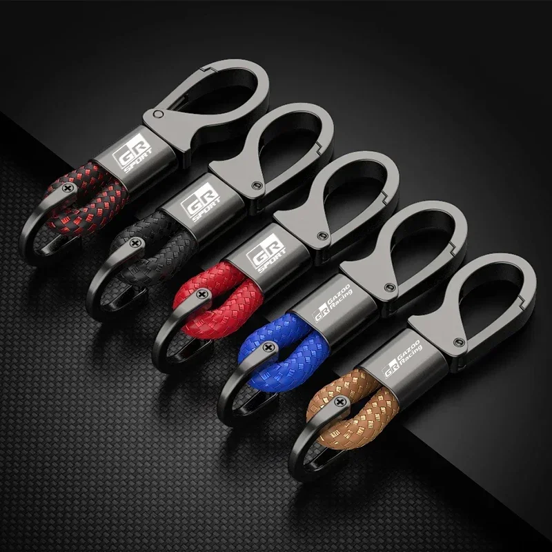 Metal Car Keychain Leather Rope Key Rings Keyring for Toyota GR Sport Gazoo Racing Yaris 86 Corolla Hilux Supra C-HR Accessories