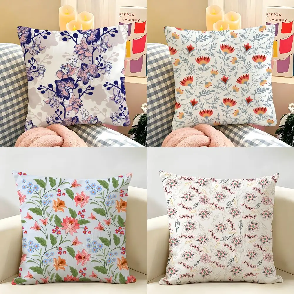 Beautiful Floral Ins Retro Cushion Cover Natural Linen Organic Fabric Double-Sided Printing Room Sofa Decor Pillow Case