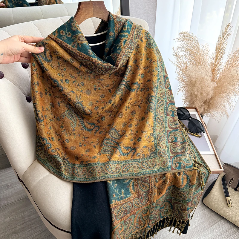 Quaste Decke Design Dicke Pashmina Neue Winter Warme Schal Wrap Paisley Muster Schal Frauen Halstuch Poncho Stolen 2023 – Detail 8