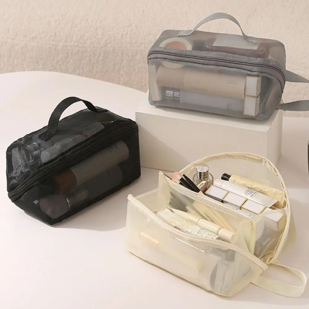 Zipper Mesh Cosmetic Bags Transparent 1/2/3 Layers Double-layer Storage Bag Multifunctional Large Capacity Toiletries Organizer