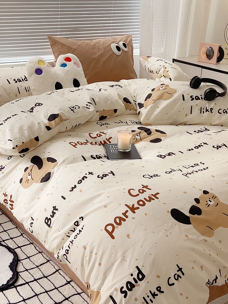 

ins wind cartoon cotton combed cotton four-piece set girl heart cute pure cotton bedding