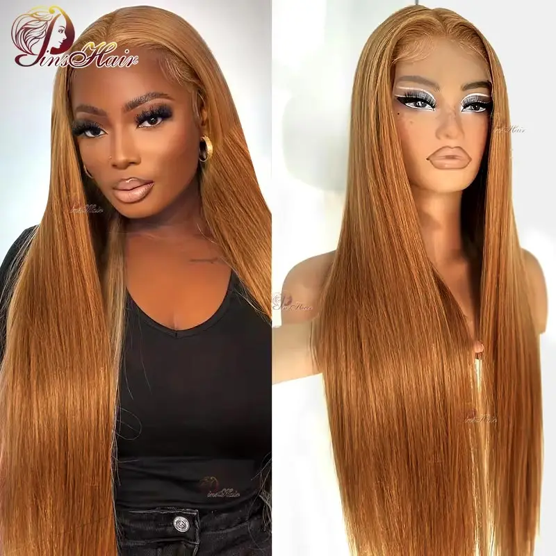 

Ginger Brown Straight Lace Front Human Hair Wigs Pre-Plucked Honey Blonde 13X4 Lace Front Wig for Women Remy Human Hair Wig 180%