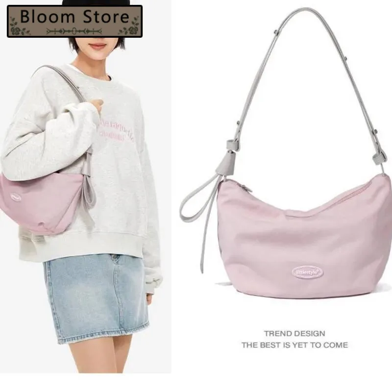 Bloom Haruku Grey Shoulder Women Sport Casual Pink Hobos Bags Handbag Female Fashion Messenger Underarm Bag Aesthetic