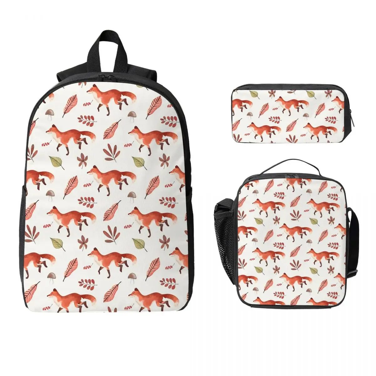 

Fall Fox Watercolor Pattern Backpack Boys Girls BookBag School Bag Laptop Shoulder Bags 3ps Insulated Lunch Bag Pencil Case