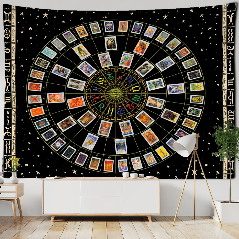 Tapestry Custom Tapestry Blanket Mandala Tarot Wall Hanging Zodiac Star Sun Moon Psychedelic Witchcraft Hippie Home Decor