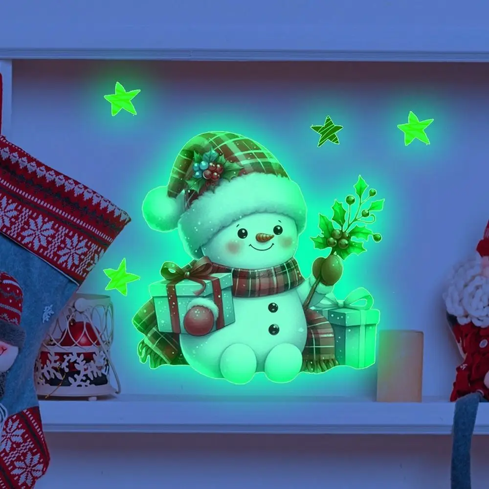 Glow-in-the-Dark Christmas Wall Sticker Cartoon Santa Snowman Deer Self-Adhesive Toilet Decals Easy Apply Multicolor