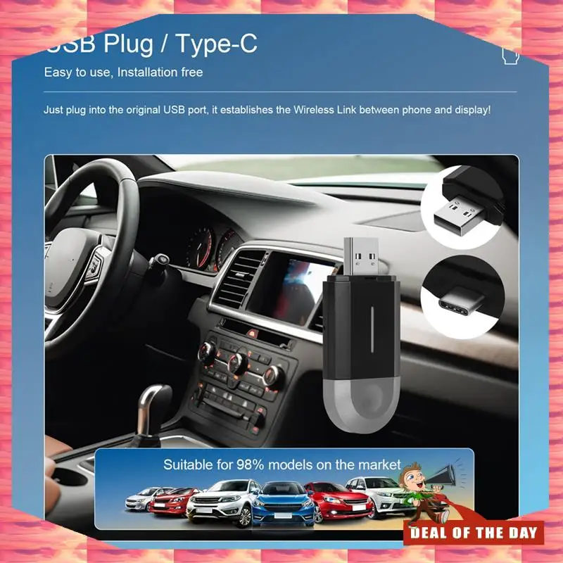 24-Hour Delivery Effortless Conversion Wireless Carplay Adapter, Type-C/USB Dongle, Turns Wired To Wireless, Plug & Play.