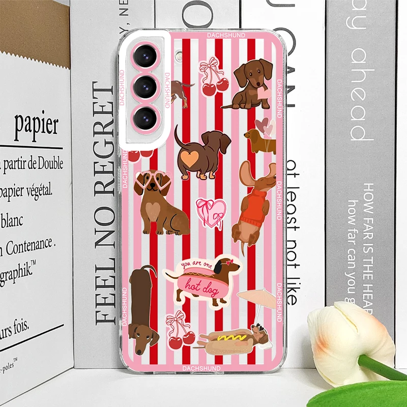 Cute Sausage Dog Phone Case for Samsung Galaxy S26 S25 FE S24+ S23 Ultra S22 S21 S20 Plus Dachshund Striped Printed Soft Covers view 6