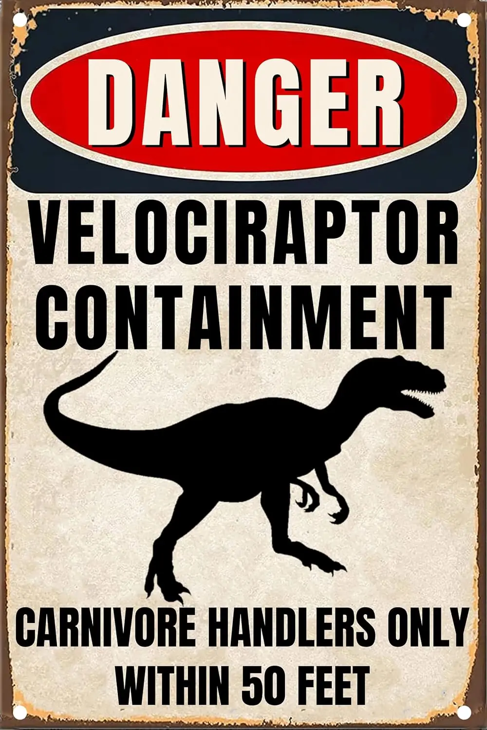 Tin Sign Danger Velociraptor-Vintage Metal Sign,Funny Metal Tin Signs for Home Indoor/Outdoor Decor