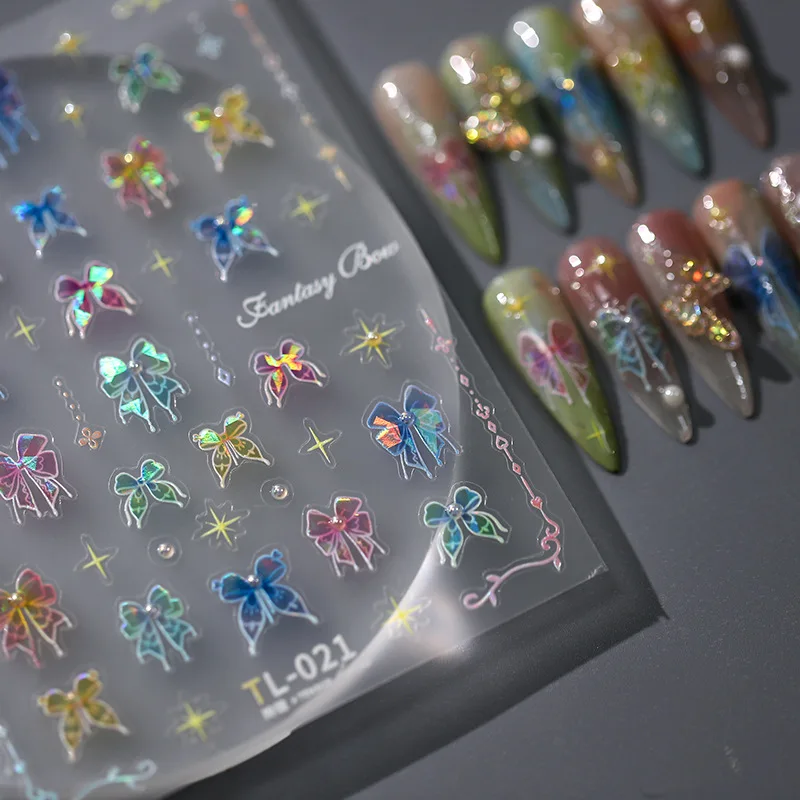 5D Realistic Relief Glitter Pearls Chain Snowflake Diamond Starlight Laser Butterfly Adheisve Nail Art Stickers Manicure Decals