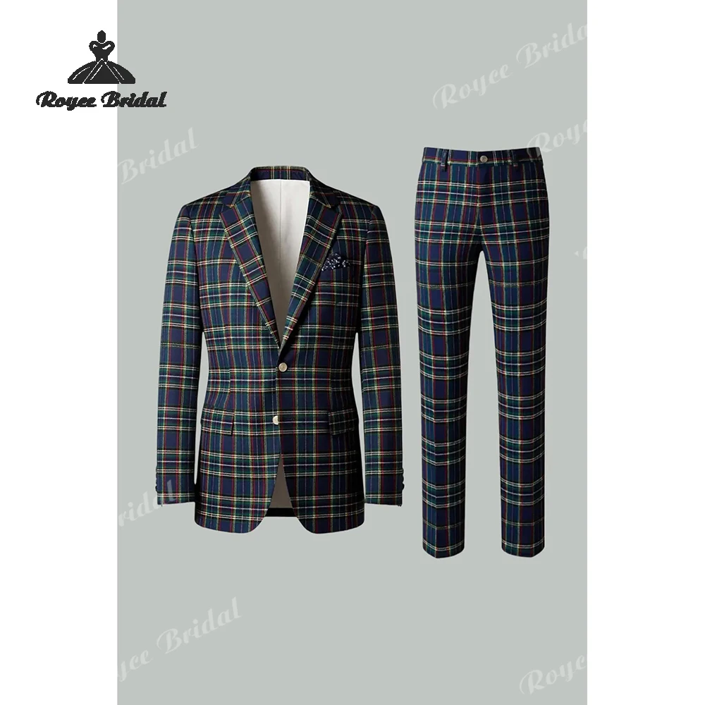 Plaid Two Piece Single Breasted Men's Suit Wedding 2026 Notched Lapel Formal Evening Prom Suit Customized trajes para hombre