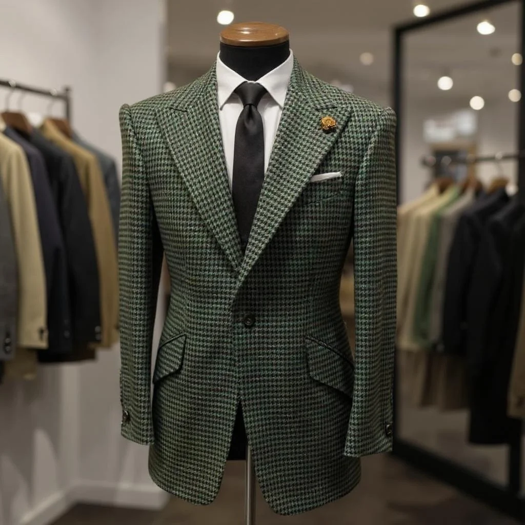 

Plaid Men Suits for Wedding Party Slim Fit 2 Pieces Set Wedding Tuxedo Jacket with Black Pants Male Fashion Custom Made Suit
