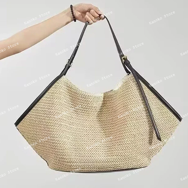 

large capacity tote bag straw weave beach bags for women luxury designer handbag and purse 2025 new in casual vacation shoulder