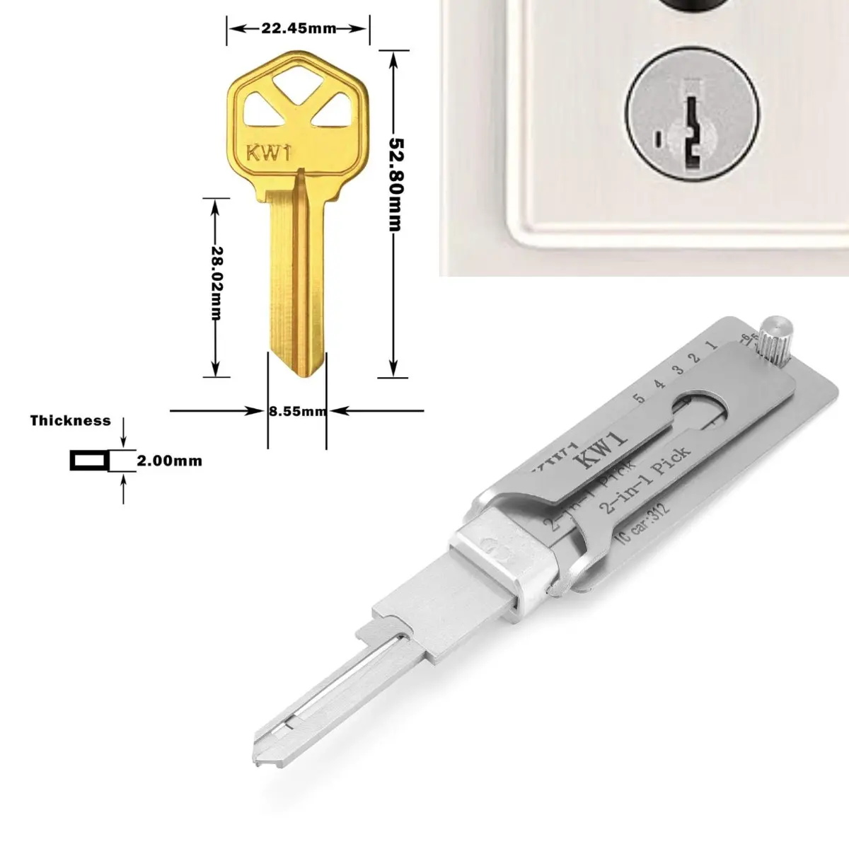 New KW5 KW1 2-in-1 Lishi Lock Pick Opens Key Decoder Master Key Set of Pick Lock Picking Kits LOCKSMITH TOOL Accessories