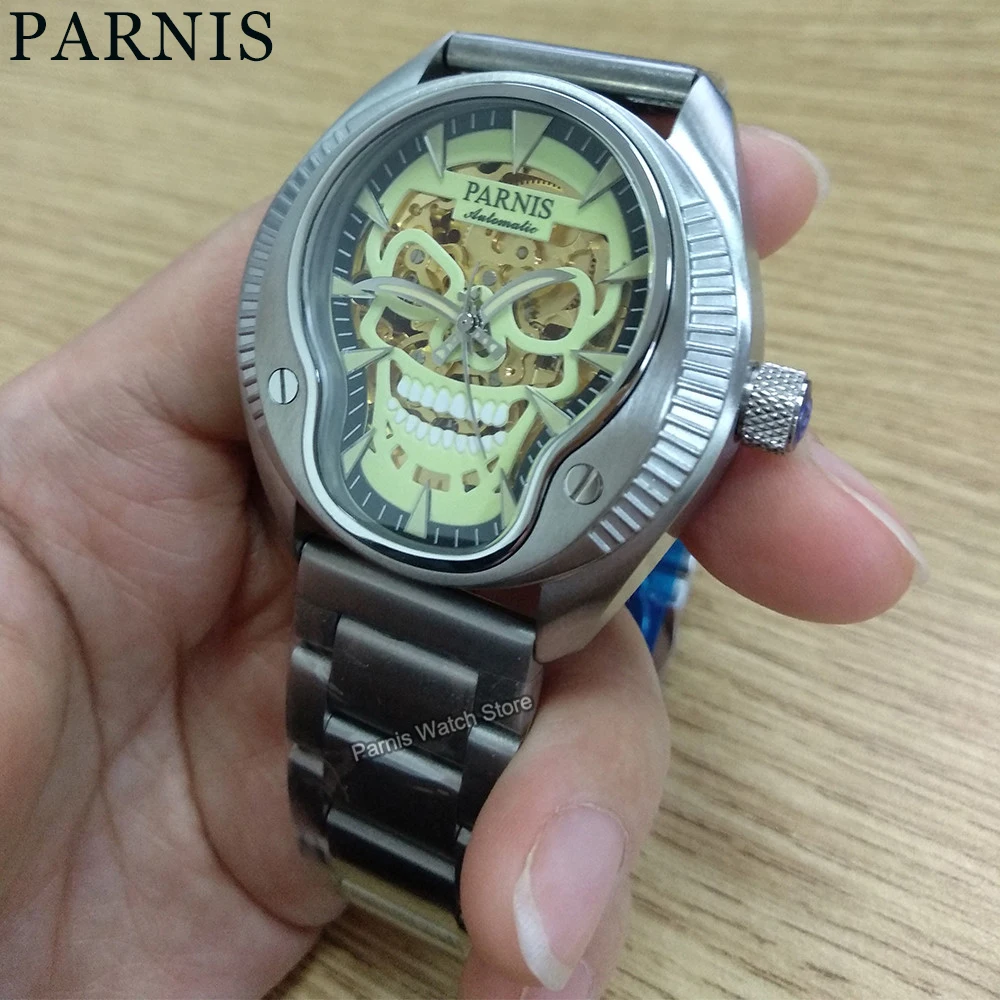 Parnis 43mm Sapphire 21 Jewels Miyota 8N24 Automatic Men's Watch Luminous Skull