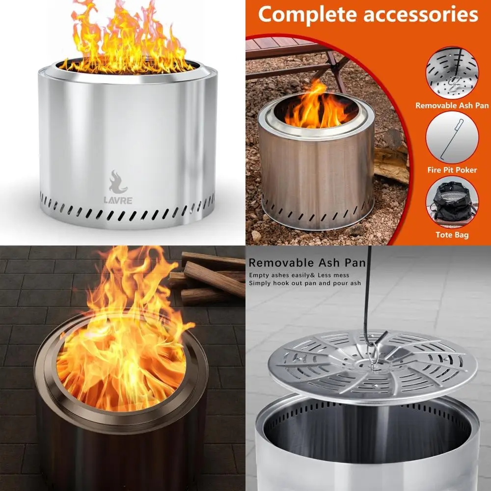 

"15" inch outdoor stainless steel fire pit - smokeless wood burning for camping and bonfires