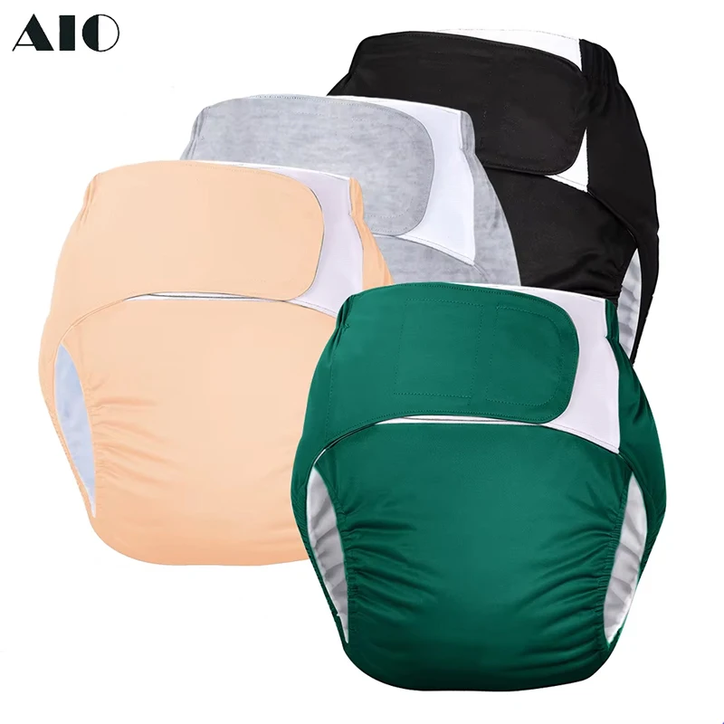 سروال سلس البول كبير قابل للتعديل وقابل لإعادة الاستخدام للبالغين من AIO - مقاوم للتسرب أثناء النوم، مناسب للرجال/النساء، والمستخدمين المسنين والمعاقين