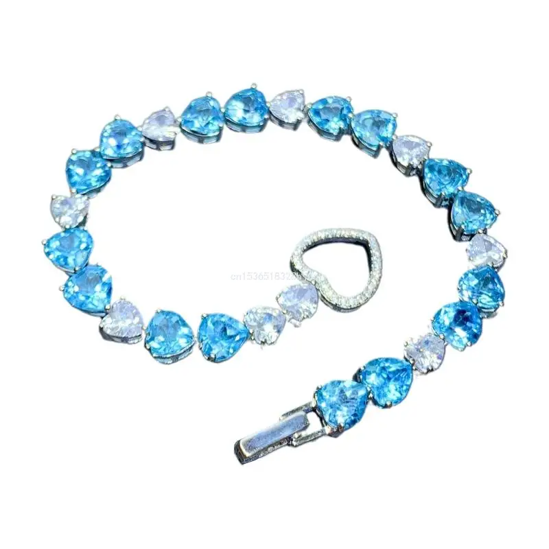 

for Swiss Blue Topaz Bracelets Female Luxury Sea Blue Buckle Bracelets Hand Chain Heart Bracelets for Birthday Dropship