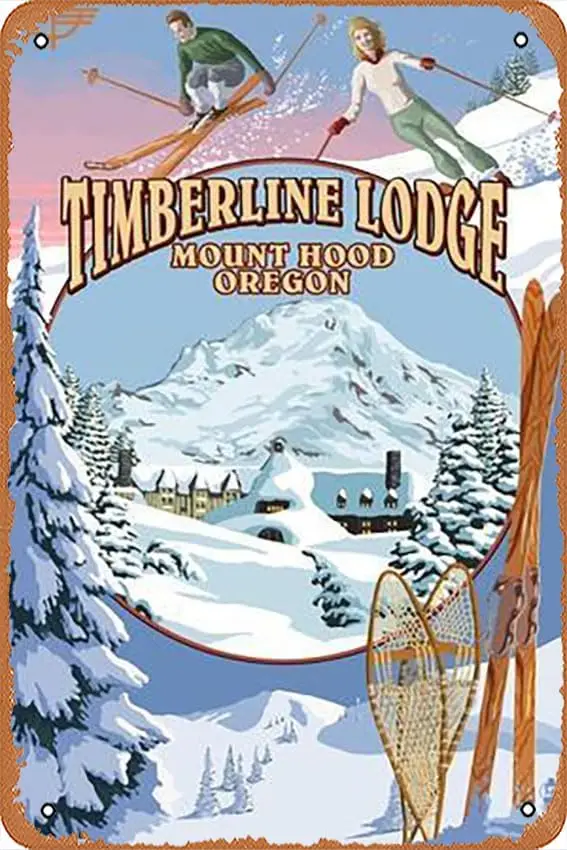 Metal Tin Sign 8 X 12 Inch - Timberline Lodge - Winter Views - Mt. Hood, Oregon - Poster Metal Plaque Cafe, Bar, Home Wall Decor