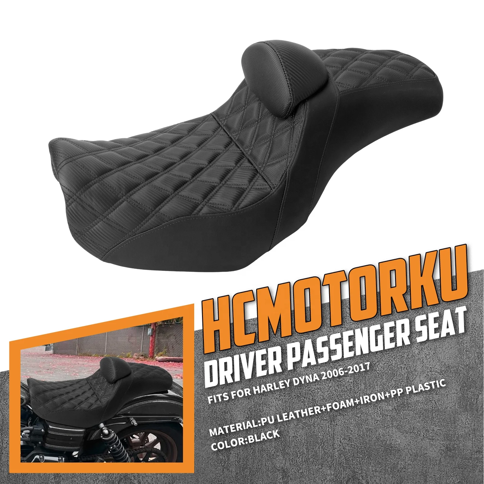

Motorcycle Two-Up Seat With Driver Backrest Cushions Front Rear Driver Passenger Seat for Harley Dyna 06-17