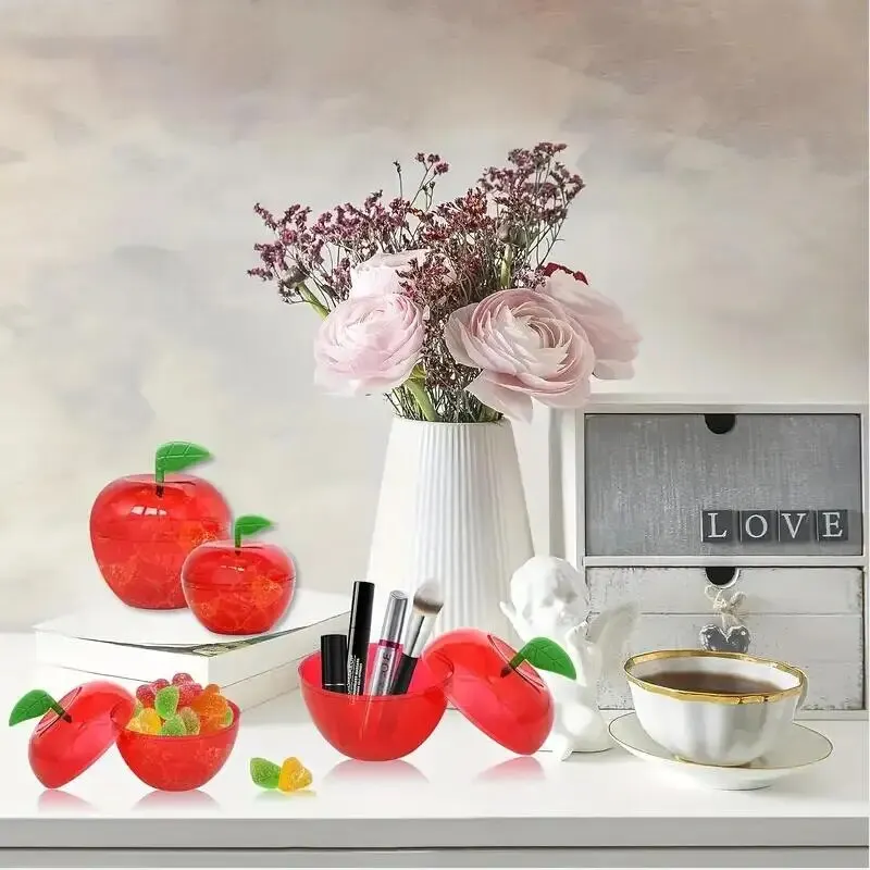 5pcs Red Apple-shaped Candy Box Chocolate Container Packaging Storage Box DIY Wedding Christmas Gifts Box Party Supplies Favor