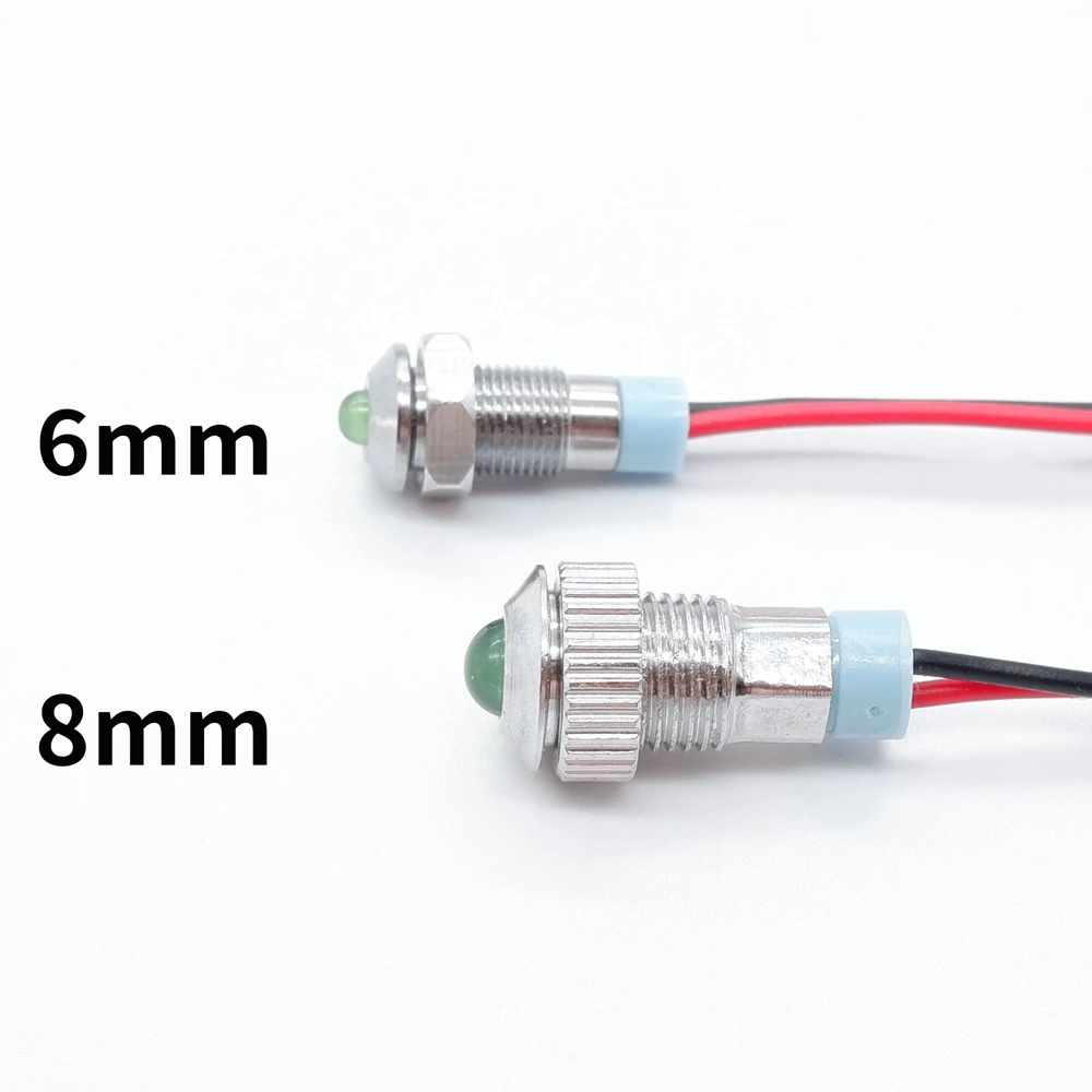 6mm 8mm Metal LED Warning indicator light Power Supply Alarm Signal Lamp Pilot Wires Small 3V 5V 12V 220V Red Yellow Blue Green