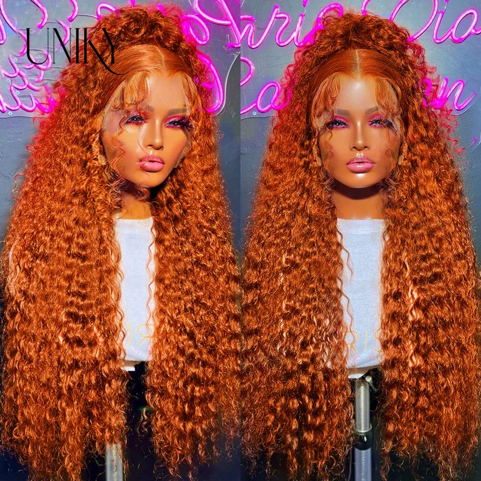 

Orange Ginger Deep Wave Curly Lace Front Human Hair Wigs Fall Colored 13x4 HD Deep Wave Lace Frontal Wigs Pre Plucked for Women