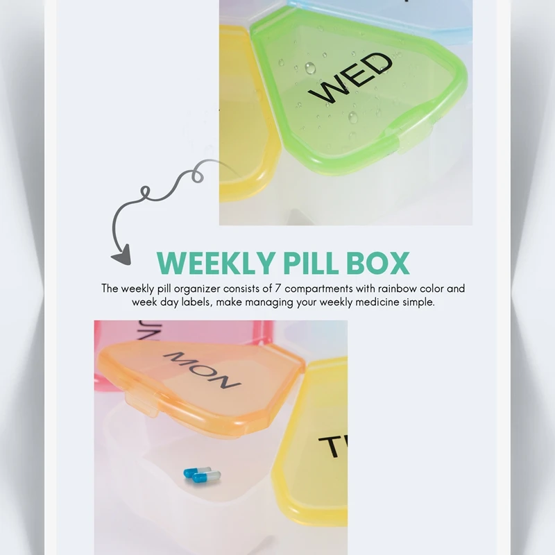 2 Pcs Weekly Pill Organizer, Portable 7 Day Pill Box Case With Large Separate Compartments