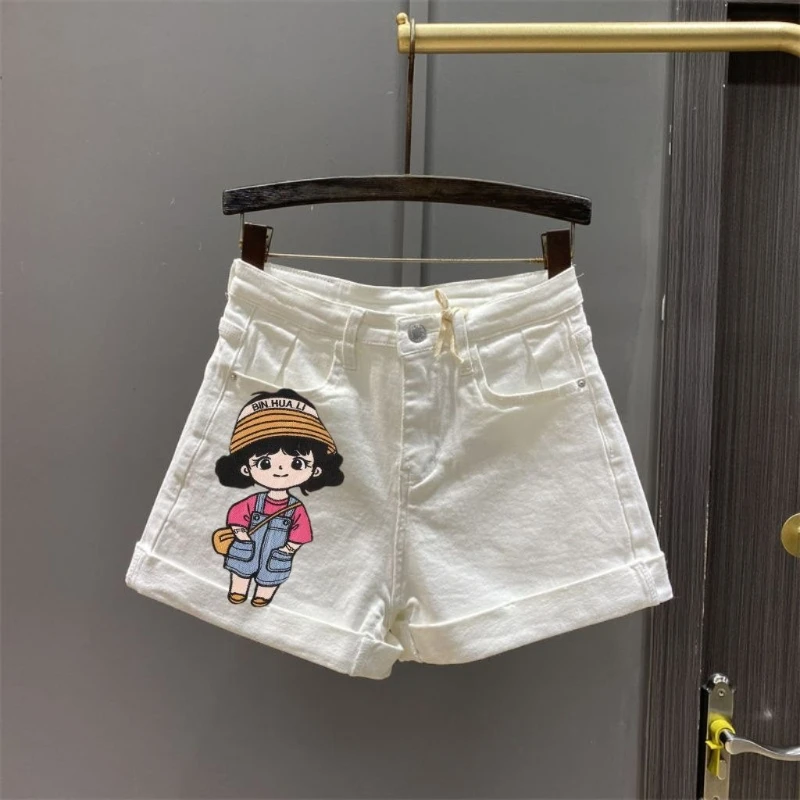 

Новые женские летние белые джинсовые шорты с надписью, 2026 года, с высокой талией, свободные, повседневные, стильные, модные, минималистичные, широкие шорты-хотпэнты