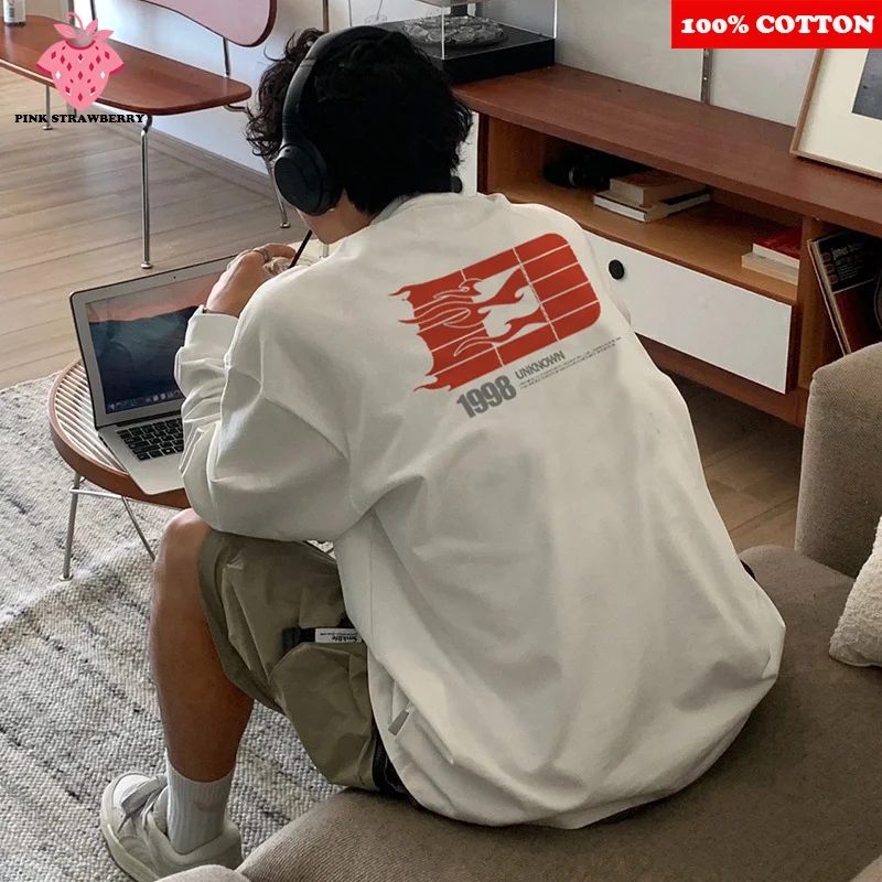 

ins Brand Letter Print Long sleeves T-shirt Men 2025 Autumn New 100% Cotton White Sports Gym O-Neck T-shirt Y2k Top Men clothing