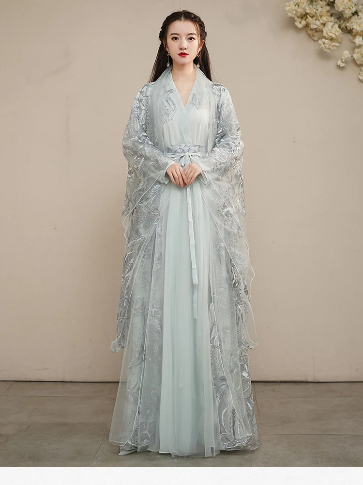 Женский костюм для народных танцев Hanfu, традиционный костюм китайской сказочной страны, сценический костюм принцессы старой династии Хань