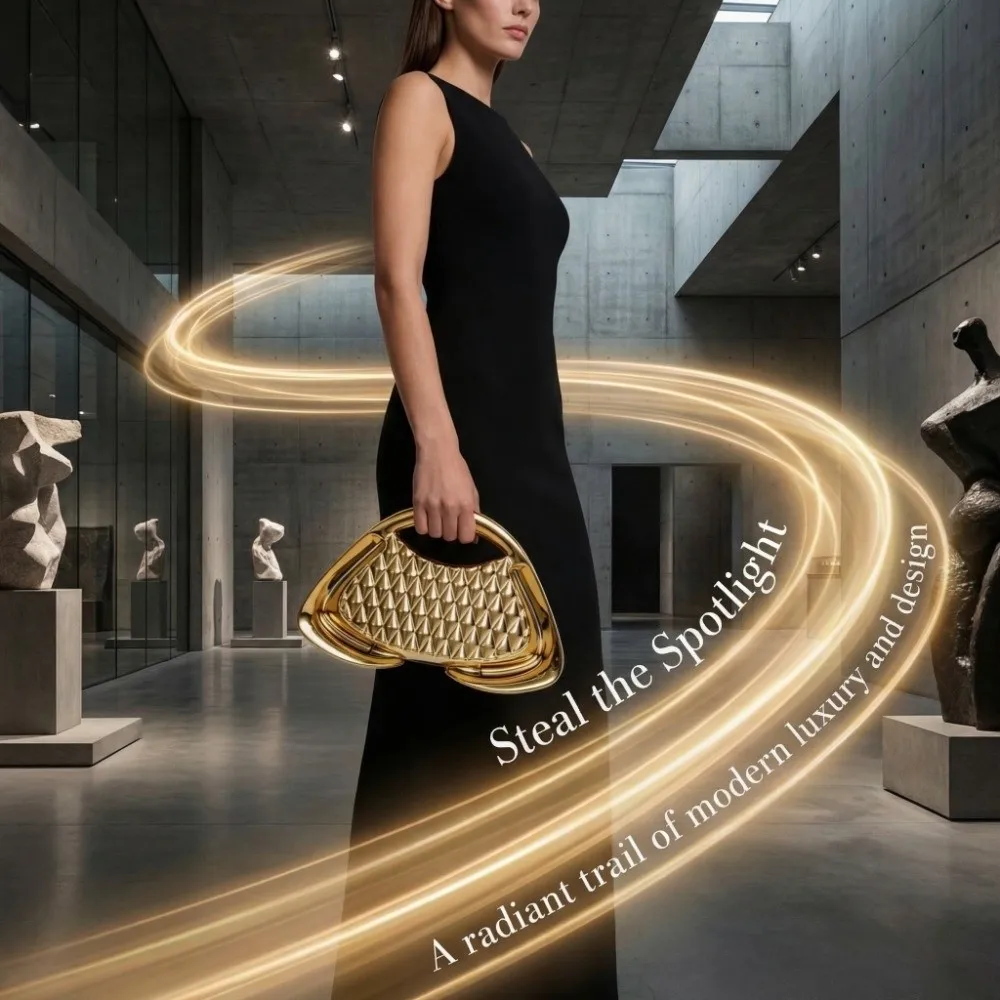 Luxury Women's Handbags Acrylic Geometric Shape Evening Clutch with Metallic Chain Mesh Trapezoidal Women Purses