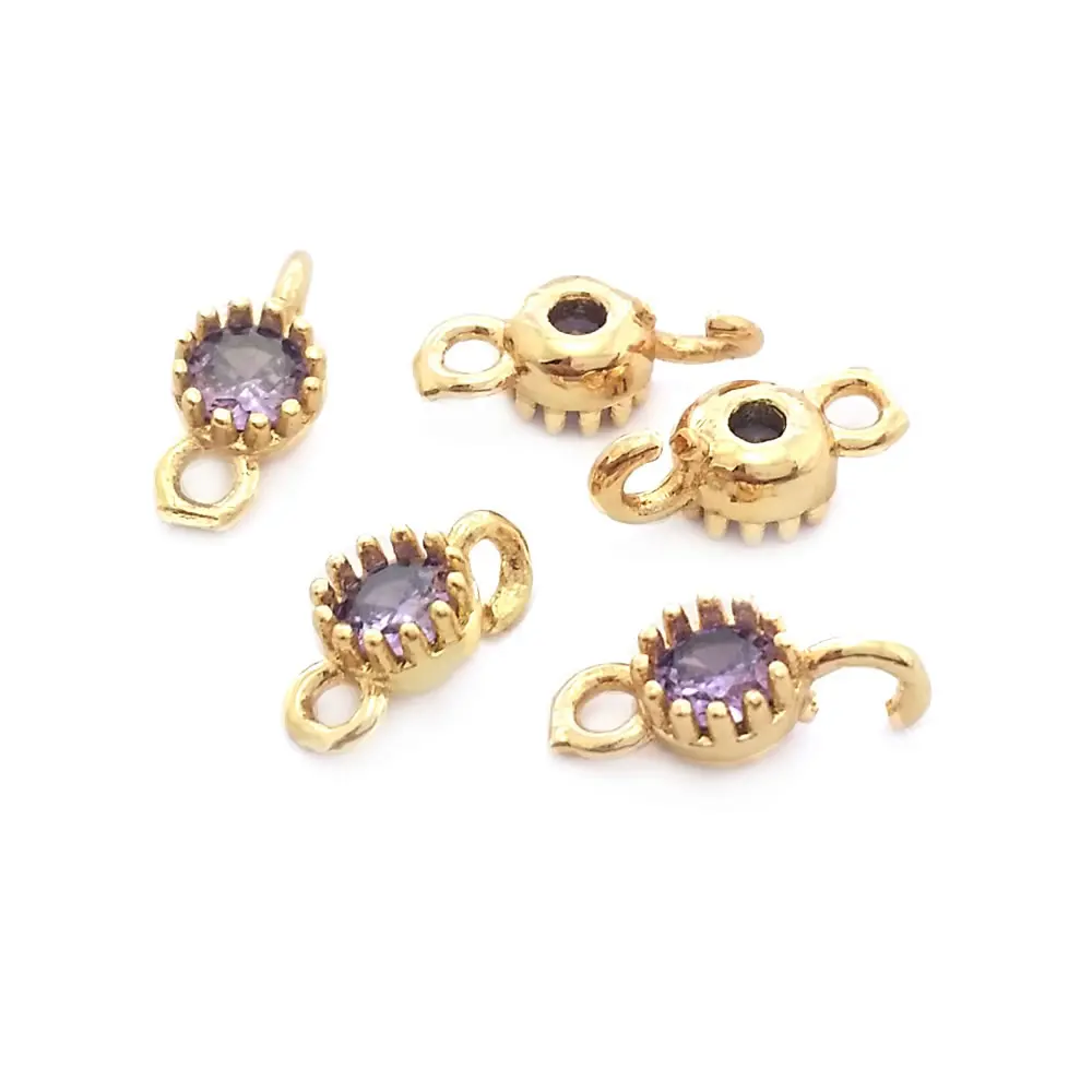 4MM 6.5MM 7.5MM 18K Gold Color Brass and Zircon 2 Holes Round Connect Charms Pendants Jewelry Making Accessories for Women