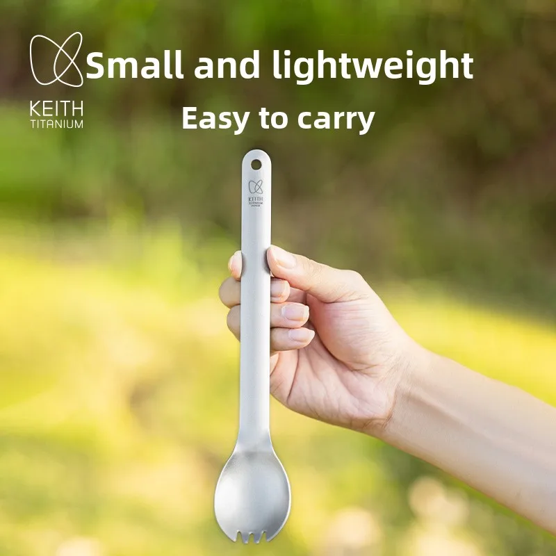 ملعقة كيث من التيتانيوم النقي بمقبض طويل للتخييم والمشي والسفر أدوات مائدة مضادة للبكتيريا خفيفة الوزن لأدوات تناول الطعام في الهواء الطلق قابلة للغسل في غسالة الأطباق