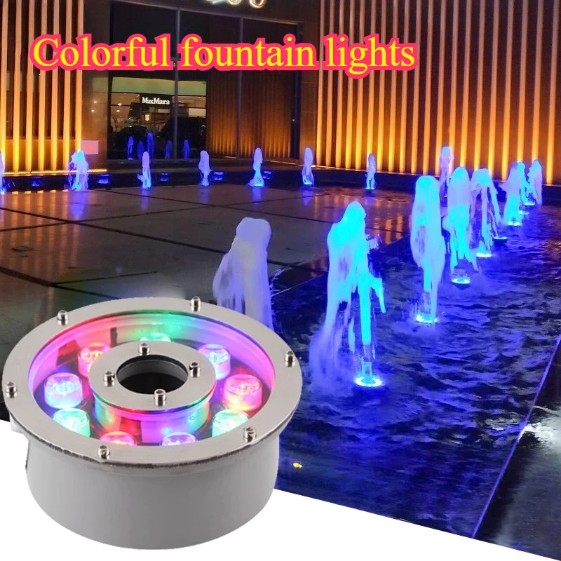 

Fountain lamp spring lamp led outdoor waterproof fish pond waterscape stainless steel colorful round center hole underwater lamp